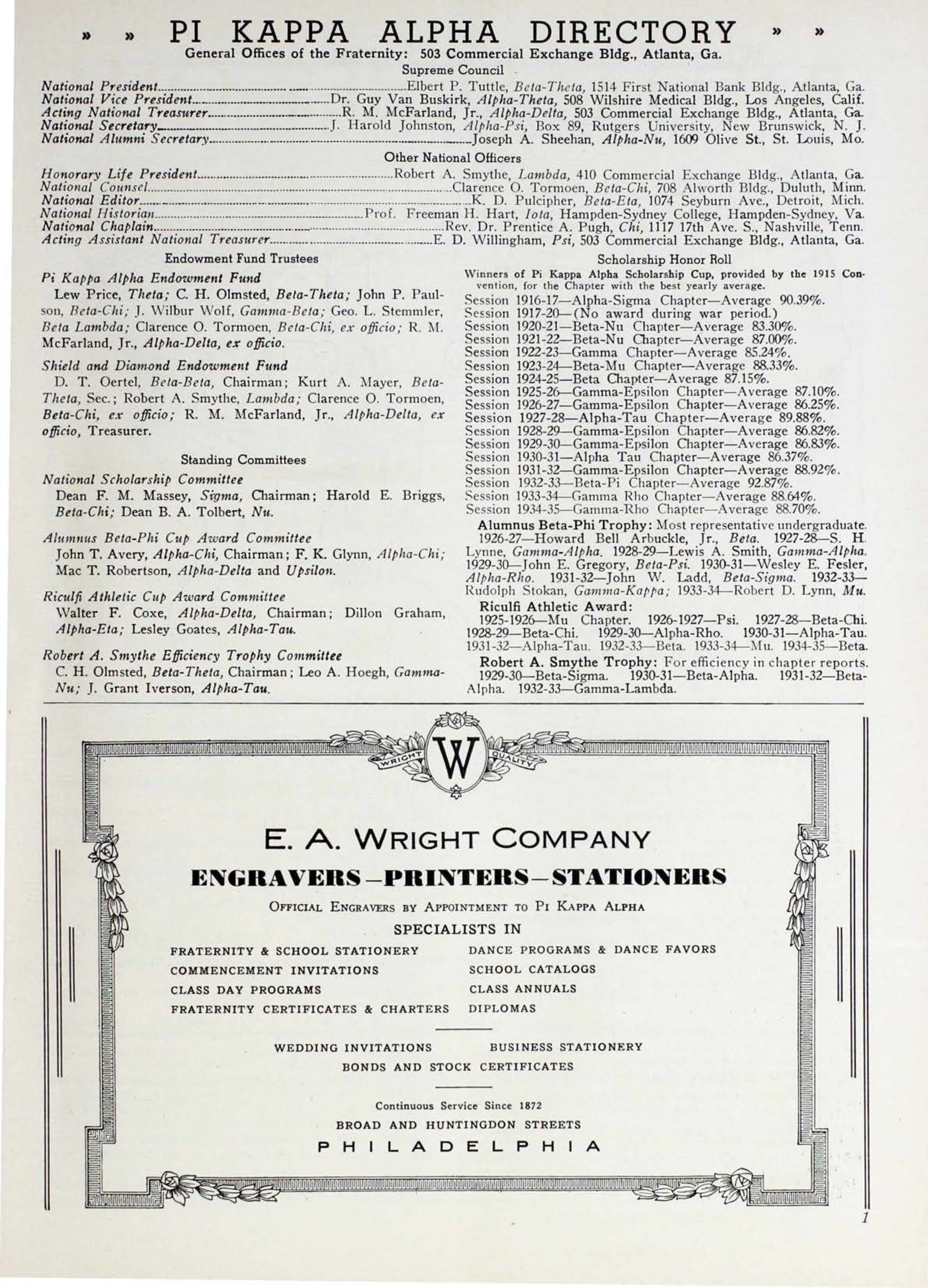 Pi Kappa Alpha Directory, June 1936